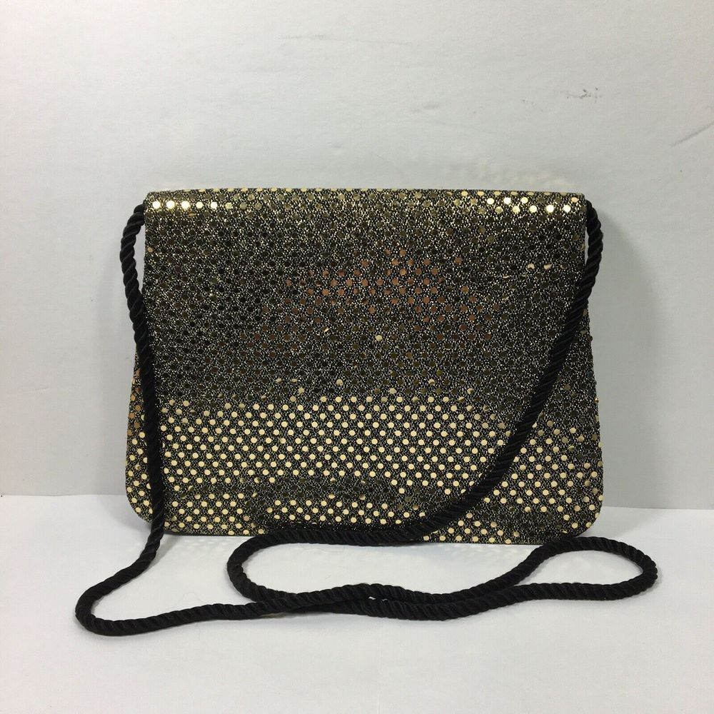 Whittall & Shon Gold Sequins Purse‎ Handbag Clutch Party Cocktail Cord Strap